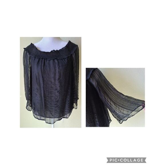 American Eagle Sheer Whimsigoth Top Small Goth Fairy Boho Black Bell Sleeve - Picture 1 of 12